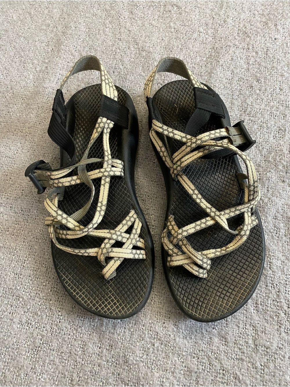 Chaco Women's Black Sandals with Cream Pattern Straps